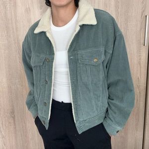 Thrills light green corduroy jacket with shearling inside